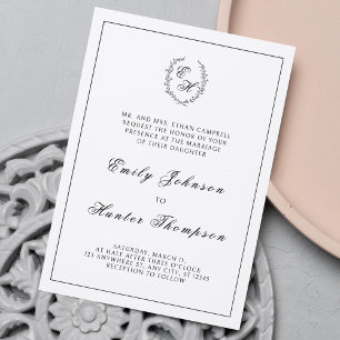 Invitation Monogramme Wreath Mariage élégant