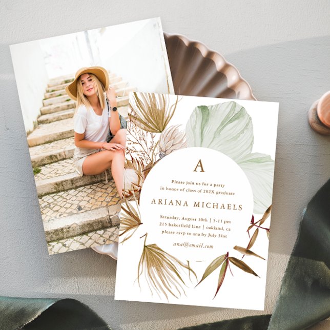 Invitation Monogramme Wreath One Photo Graduation Party (Créateur téléchargé)