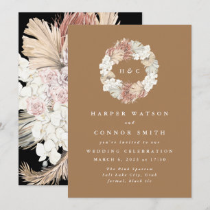 Invitation Monogramme Wreath Pampas Grass Floral Tropical