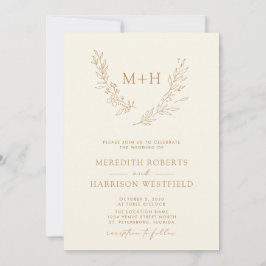 Invitation Monogramme Wreath QR Code Gold sur Mariage crème