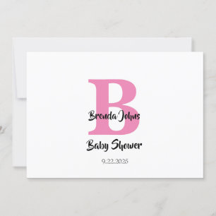 Invitation Monogrammes Baby shower rose blanc mignon tendance