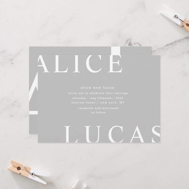 Invitation Monogrammes de disposition ultra moderne Mariage g (Devant/Arrière en situation)