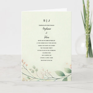 Invitation Monogrammes Feuille Floral Beige Sage Vert Mariage