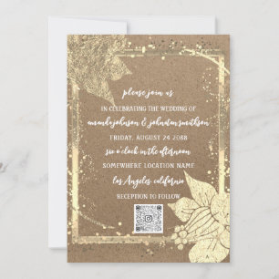 Invitation Monogrammes Floraux Photo Gold Frame QR Code Kraft