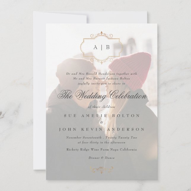 Invitation monographie classique romantique en or crest maria (Devant)