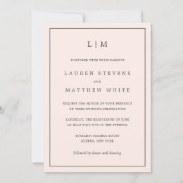 Invitation Monographie rose pâle simple Mariage élégant