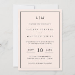 Invitation Monographie rose pâle simple Mariage élégant
