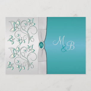 Invitation monographique Aqua Blue et Silver