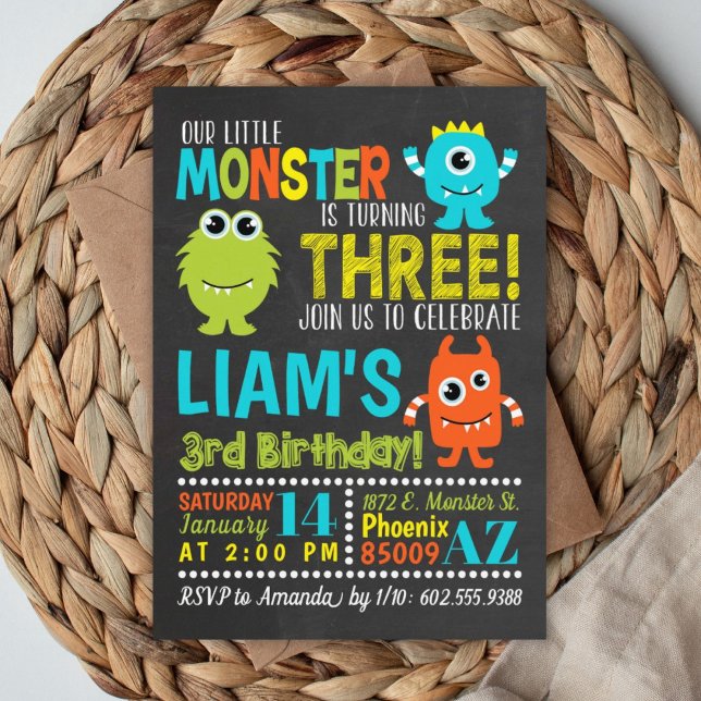 Invitation Monster 3ème anniversaire de fête (Créateur téléchargé)