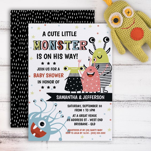 Invitation Monster Baby shower (No trick or treats here. Our “terrorffic” monster baby shower is all you need. )
