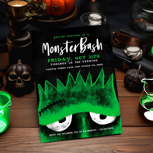 Invitation Monster Bash | Éffrayant Frankenstein Halloween Pa (Monster Bash | Spooky Frankenstein Halloween Party Invitation)