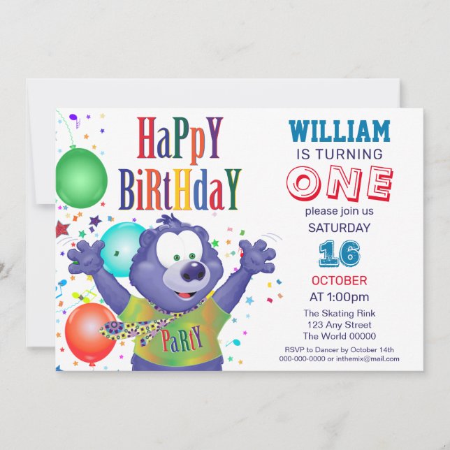 Invitation Monster Bear Anniversaire de enfant Party (Devant)