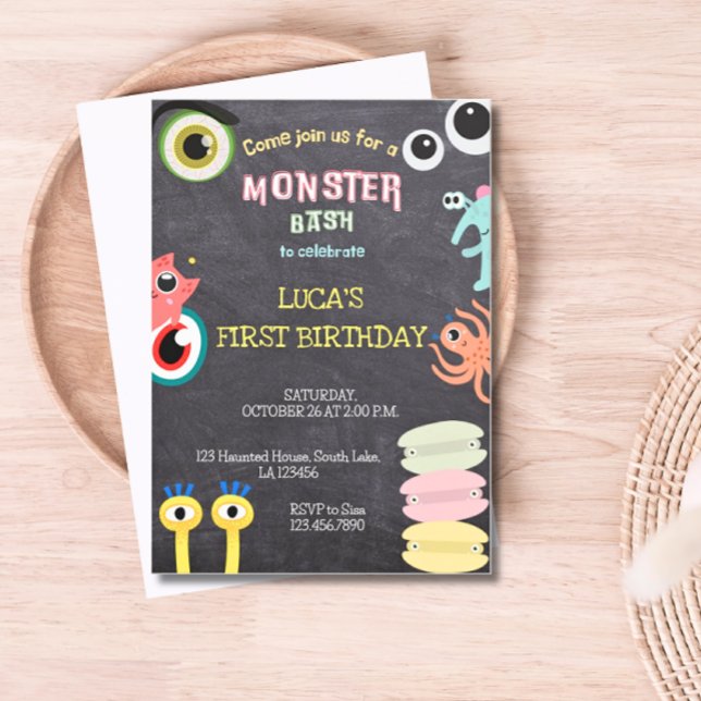 Invitation Monster Birthday Chalkboard (Monster Bash Birthday Invitation)