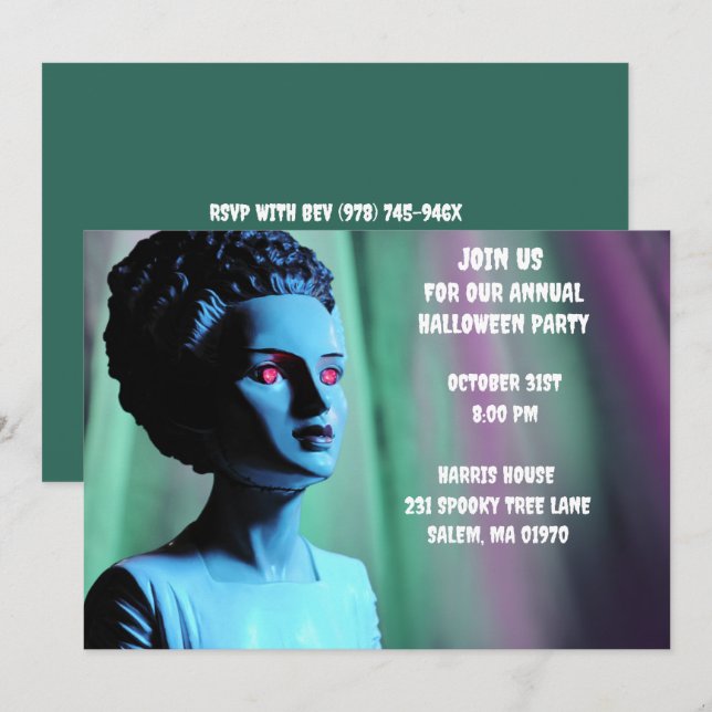 Invitation Monster Green et Purple Bride de Frankenstein (Devant / Derrière)