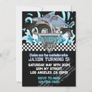 Invitation Monster Truck Anniversaire Invitation-Blue Shark
