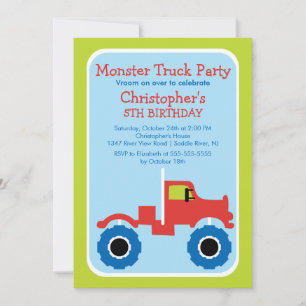 Invitation Monster truck Anniversaire Party pour garçons