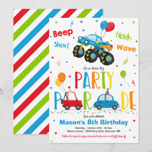 Invitation Monster Truck Anniversaire Promenade de fête Par A