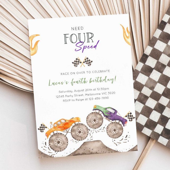 Invitation Monster Truck Besoin de quatre vitesses 4th B'day  (Créateur téléchargé)
