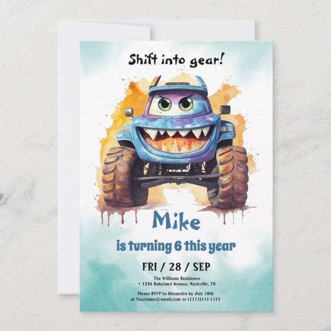 Invitation Monster Truck boy Anniversaire (Devant)