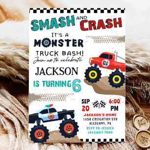 Invitation Monster Truck Boy Racing Anniversaire Fête Invitat