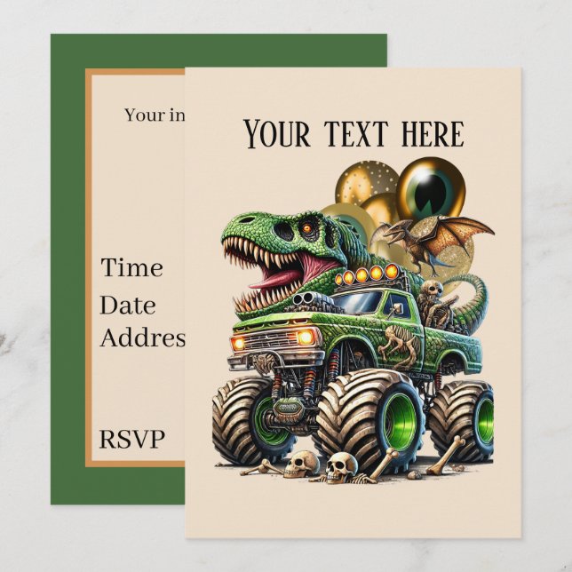 Invitation monster truck boys fête d'anniversaire personnalis (Devant / Derrière)