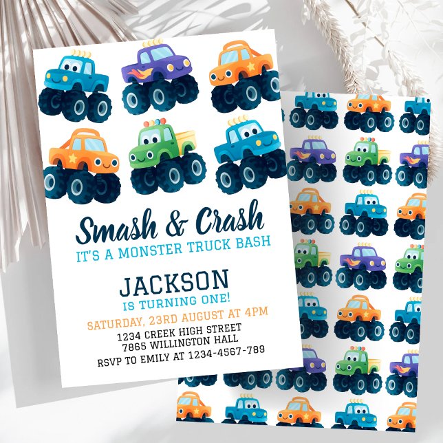 Invitation Monster Truck Colorful Car Boys Anniversaire (Créateur téléchargé)
