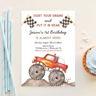 Invitation Monster Truck, Commencez Votre Moteur Garçons 1er