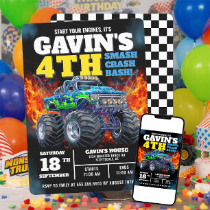 Invitation Monster Truck Cool Bleu 4e anniversaire Personnali