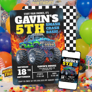 Invitation Monster Truck Cool bleu 5e anniversaire Personnali