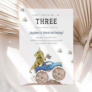 Invitation Monster Truck & Dinosaur 3e fête d'anniversaire