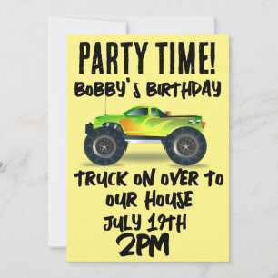 INVITATION MONSTER TRUCK GARÇONS ANNIVERSAIRES DE ENFANTS INV