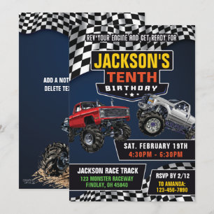 Invitation Monster Truck Jam fête d'anniversaire, n'importe q