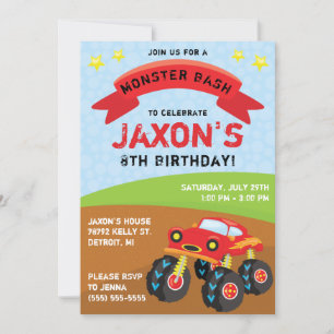 Invitation Monster Truck, Monster Bash fête d'anniversaire