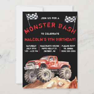 Invitation Monster Truck, Monster Bash fête d'anniversaire