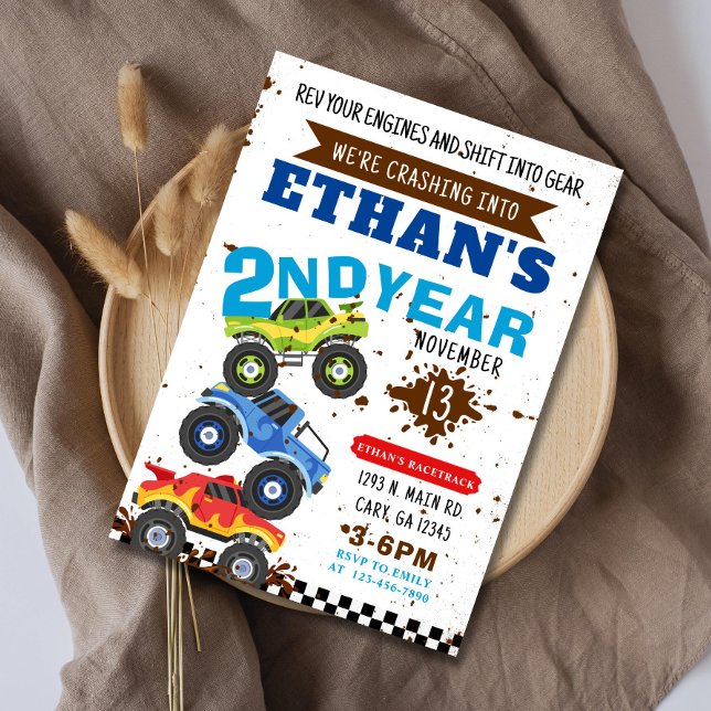 Invitation Monster Truck Monster Truck Anniversair (MONSTER TRUCK BIRTHDAY INVITATION, REV YOUR ENGINES AND SHIFT INTO GEAR)