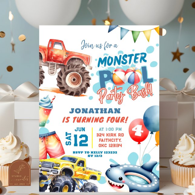 Invitation Monster Truck Pool fête d'anniversaire (Créateur téléchargé)