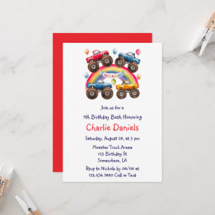 Invitation Monster Truck Rainbow Boy Age Anniversaire Bash