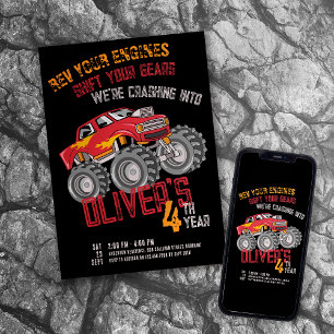 Invitation Monster Truck Rev Vos Moteurs Anniversaire Fête