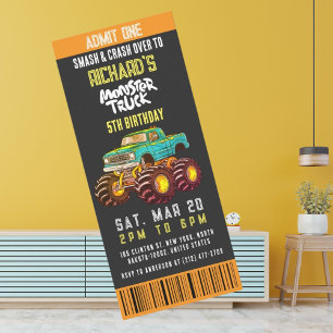 Invitation Monster Truck Smash et Rev Anniversaire de enfant