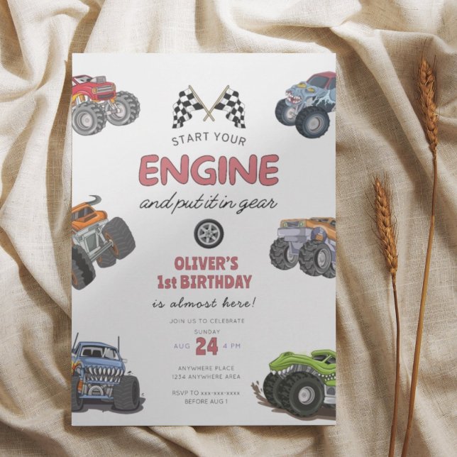Invitation Monster truck, start your engine boy 1st birthday (Créateur téléchargé)
