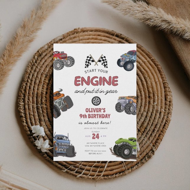 Invitation Monster truck, start your engine boy 9th birthday (Créateur téléchargé)