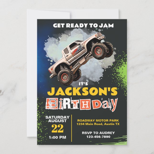Invitation Monster Truck thème fête d'anniversaire (Devant)