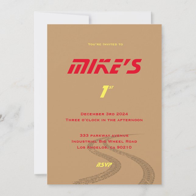 Invitation Monster wheels orange, jaune, rouge, vert bébé b  (Dos)