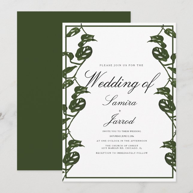 Invitation Monstera Adansonii Mariage botanique tropical (Devant / Derrière)