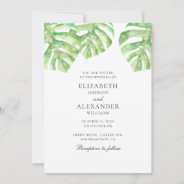 Invitation Monstera. Aquarelle verte mariage tropical