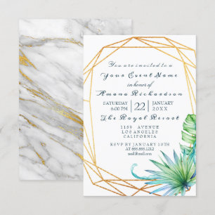 Invitation Monstera Blanc Tropic Marbre Or Anniversaire Marié