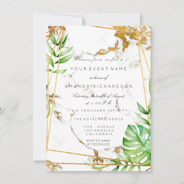 Invitation Monstera Gold Frame Verdure Marbre Tropical (Devant)