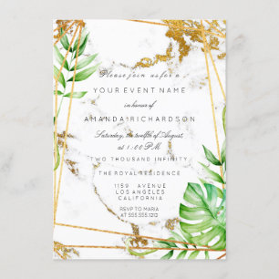 Invitation Monstera Gold Frame Verdure Marbre Tropical