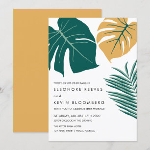 Invitation Monstera   jaune   Mariage Feuille tropical