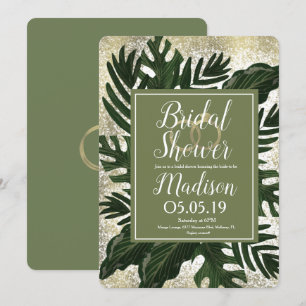 Invitation Monstera Tropical Faux Gold Splash Fête des mariée
